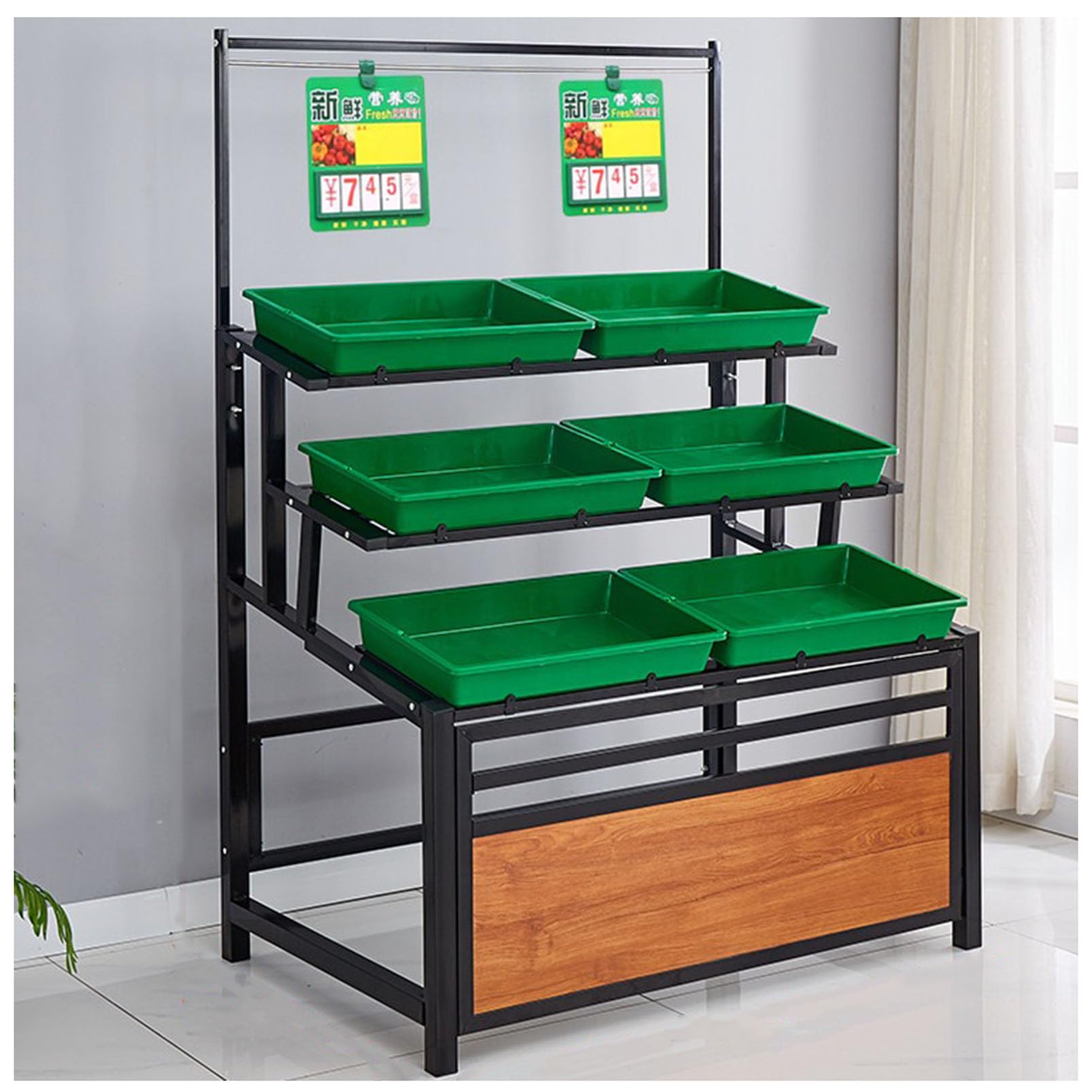Heavy Duty 5-Tier Display Rack con cesti di plastica - Kitchen Food Organizer per supermercati, Negozi di Alimentari e mercati di Agricoltori