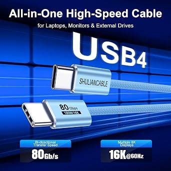 SHULIANCABLE USB C Cable, USB 4 Data Cable,80Gbps Data Sync (3.3FT/1M)