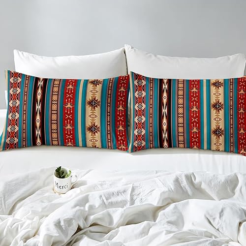 Miniatura 4 de Erosebridal Juego de sábanas aztecas étnicas tribales con flechas, retro del suroeste nativo bohemio, ajustadas, tamaño matrimonial, geometría de