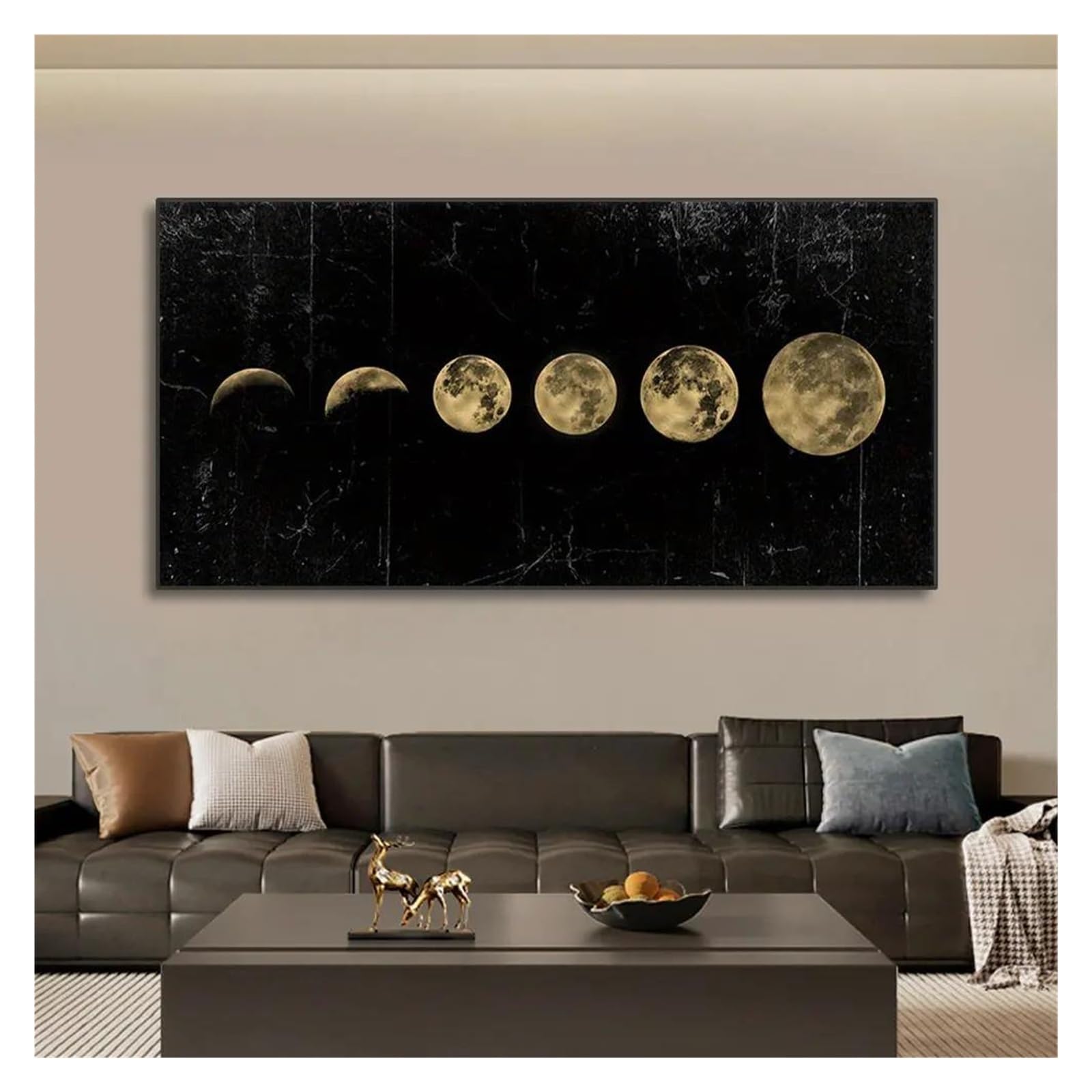 Tableau Déco Nature Lune Or Noir pour une Ambiance de Salon Cocooning