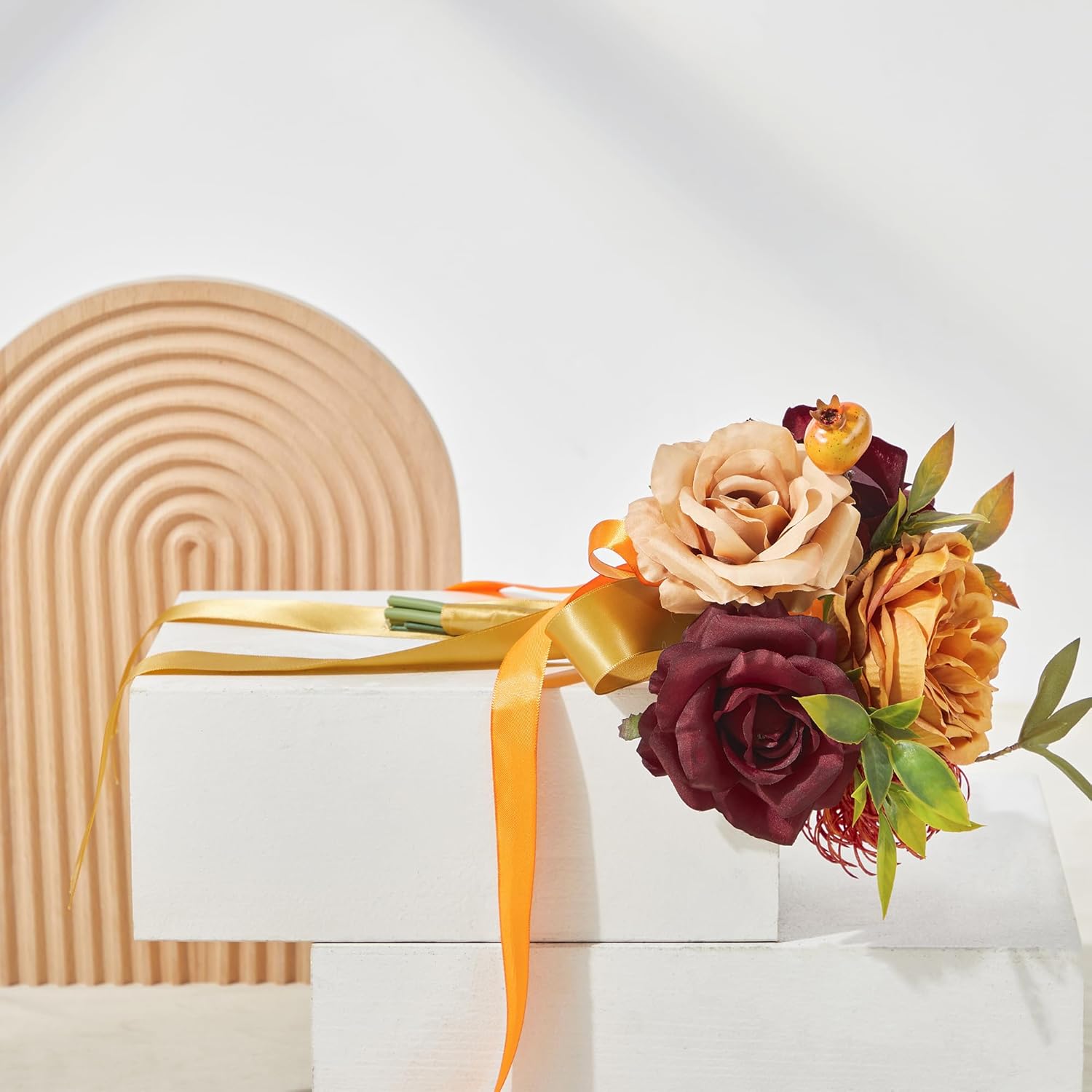 Wedding Bouquets for Bride, Set of 5, Bridesmaid Bouquet Artificial Flower Bridal Bouquet for Wedding Ceremony Anniversary (Burgundy & Terracotta)