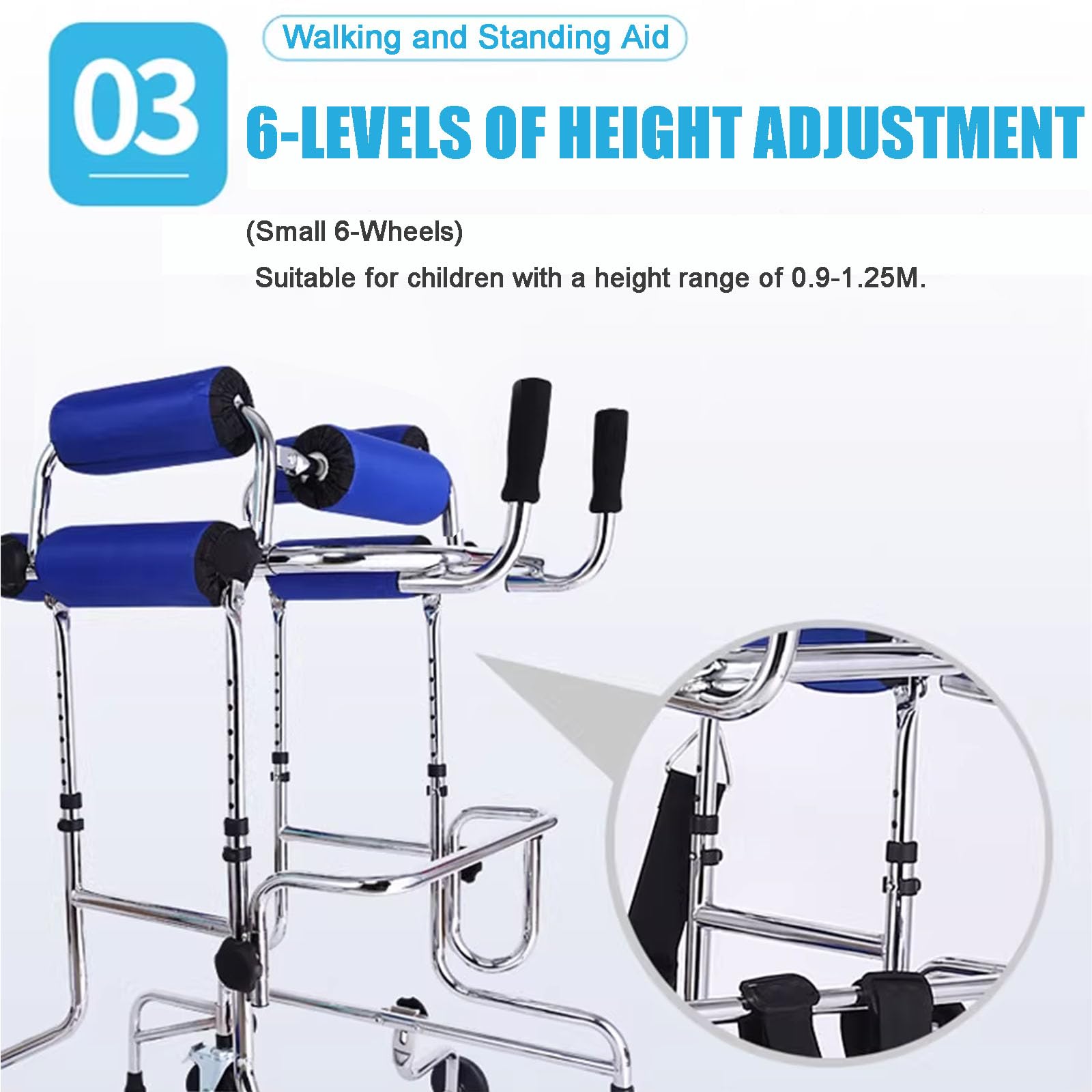Ayudas para Caminar para Personas Discapacitadas, Andadores Vertical Portátil para Niños con Parálisis Cerebral Y Discapacidad, Andador Móvil De Altura Y Ancho Ajustable con 6 Ruedas