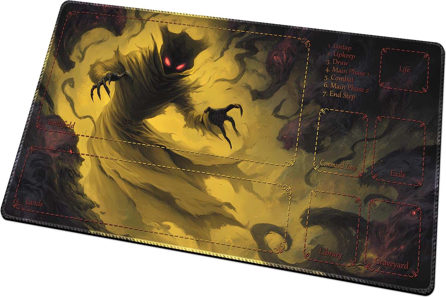 BUIBUIC MTG Playmats(Stitched) 14x24in Compatible for OCG CCG RPG TCG Playmats with Card Zones Storage Bag (Devourer Night-with Zone)