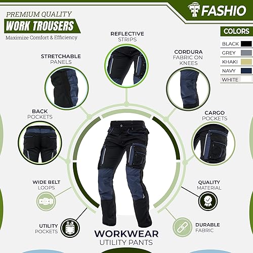Miniatura 2 de FASHIO FF Pantalones de construcción para hombre, pantalones de trabajo resistente, para carpintero, refuerzo de rodilla, pantalones de seguridad