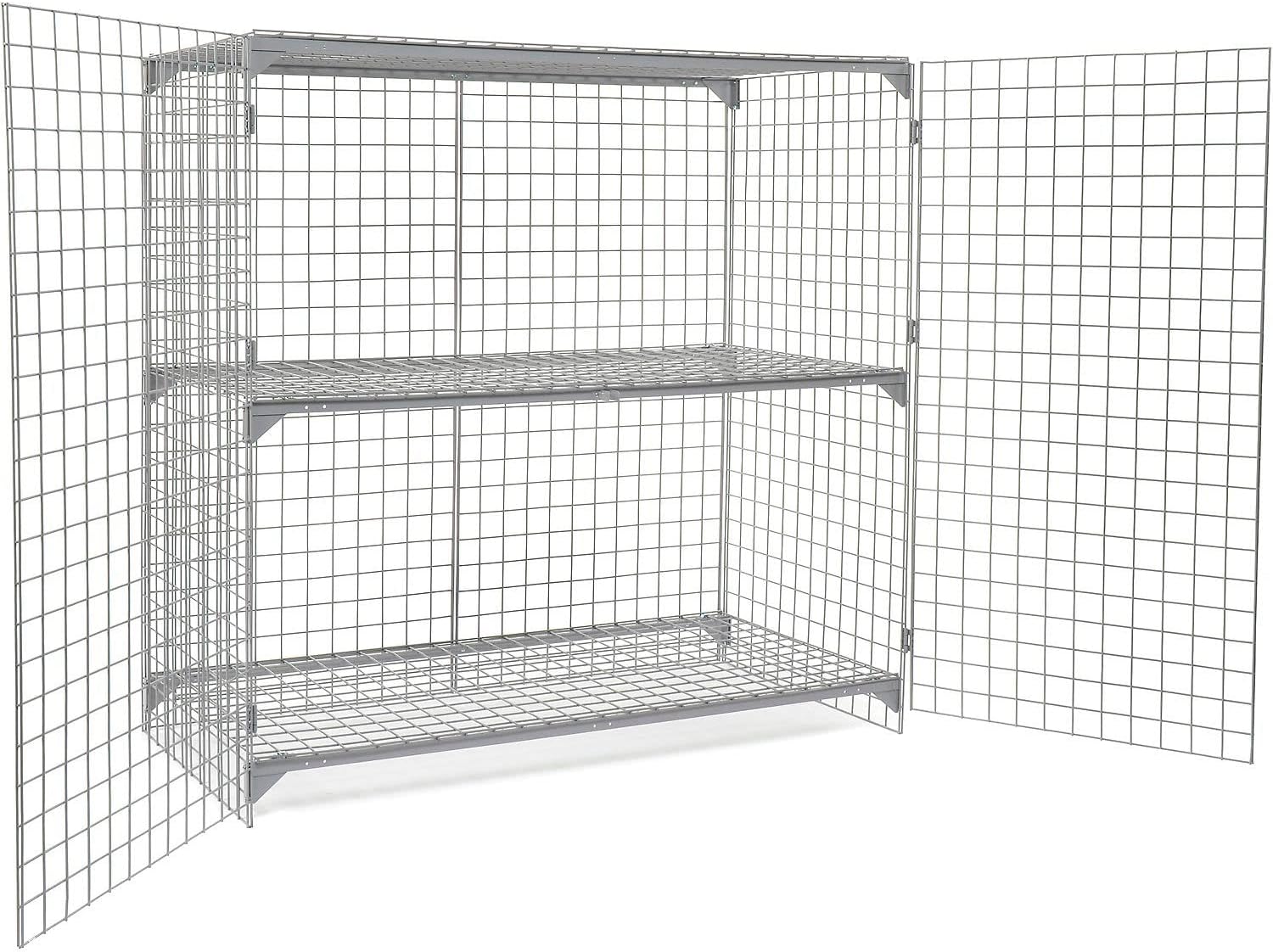 Global Industrial Commercial 1-Tier 2 Door Wire Mesh Security Locker, 72" W x 36" D x 72" H, Gray, Unassembled, Industrial Wide-Span Security Cage, Bulk Storage Locker