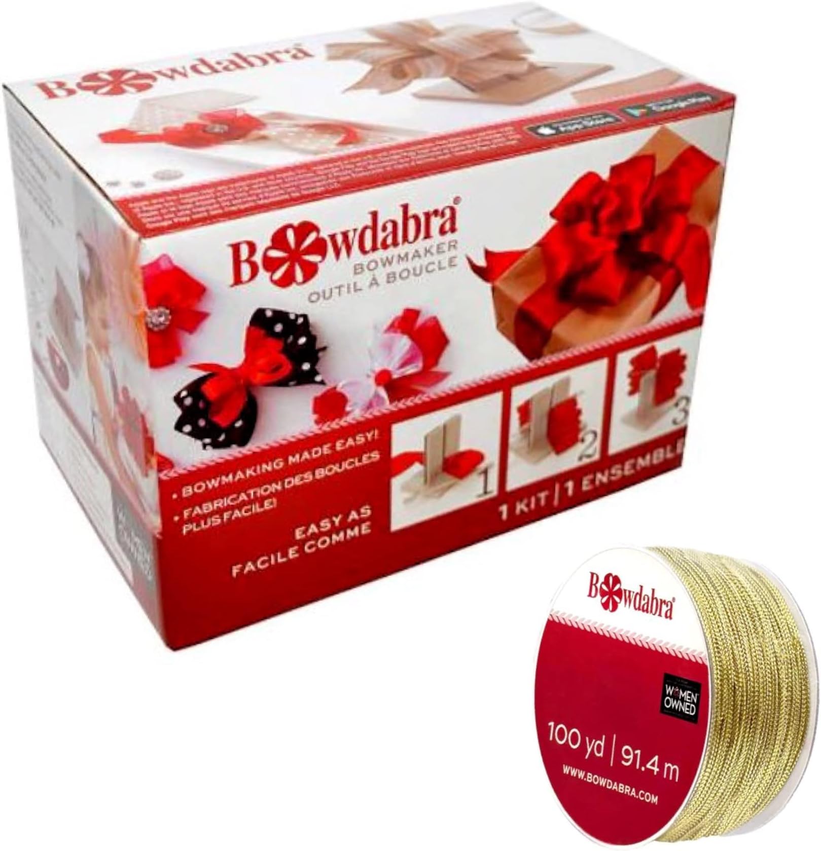 Designer Bow Maker Kit, Large Bundle with 100yd Gold Bow Wire for Creating Gift Bows, Swags, Decorations, Hair Bows, Party Favors, Corsages