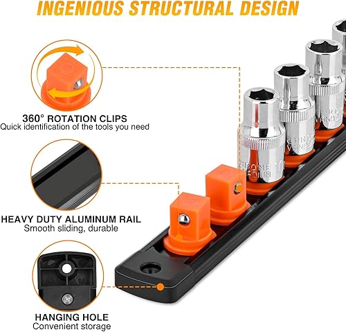 Vista 32 de GOOACC Organizador magnético de enchufes de 1/4 de pulgada, 2 piezas de soporte métrico SAE, bandeja organizadora de enchufes de 1/4 de pulgada