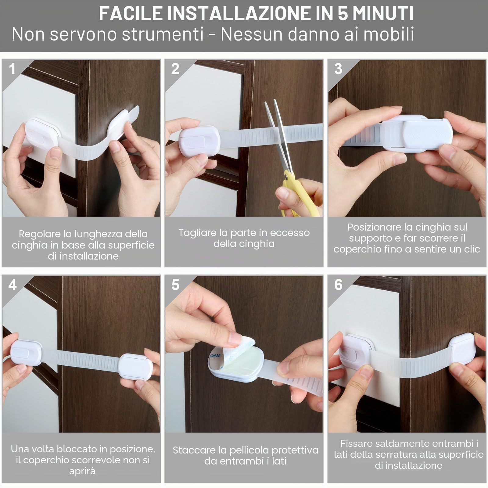 Kimsky Blocca Cassetti Bambini per Armadietto, Cassetto, Frigorifero, Sicurezza Senza Perforazione, Bianco