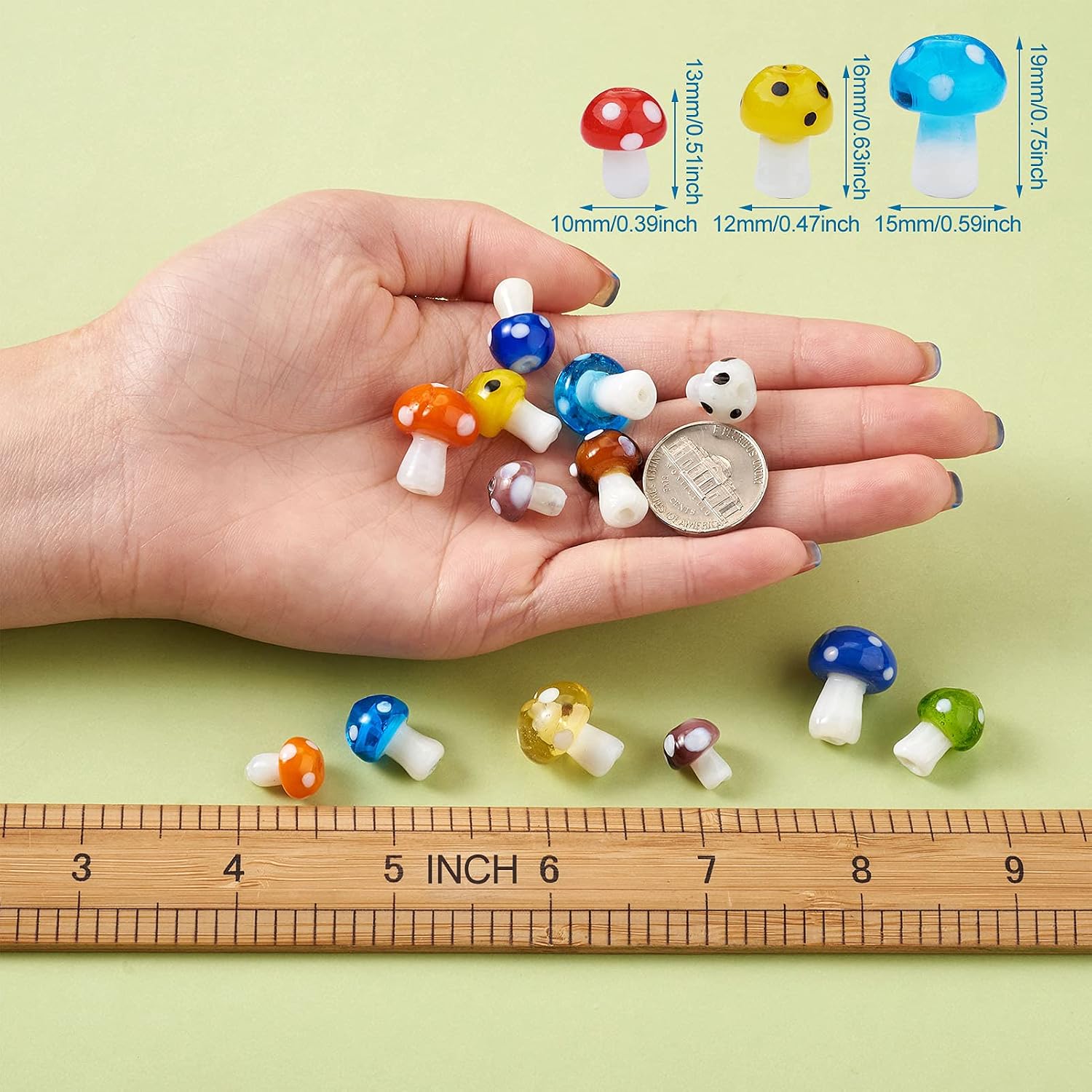 Craftdady 84pcs Lampwork Glass Mushroom Beads Handmade Lovely Food Glass Loose Beads with Elastic Crystal Thread for Stretch Bracelets Jewelry Crafts Making, Mixed Color & 3 Sizes
