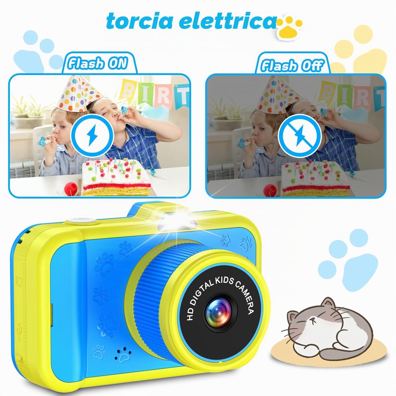 Macchina Fotografica Bambini con 360° Obiettivo Zoom Rotante | 3,5" Ampio Display | 1080P HD Fotocamera Digitali Bambini con Selfies | Flash | Scheda da 32G | Regalo Bambina Bambino 3-12 Anni