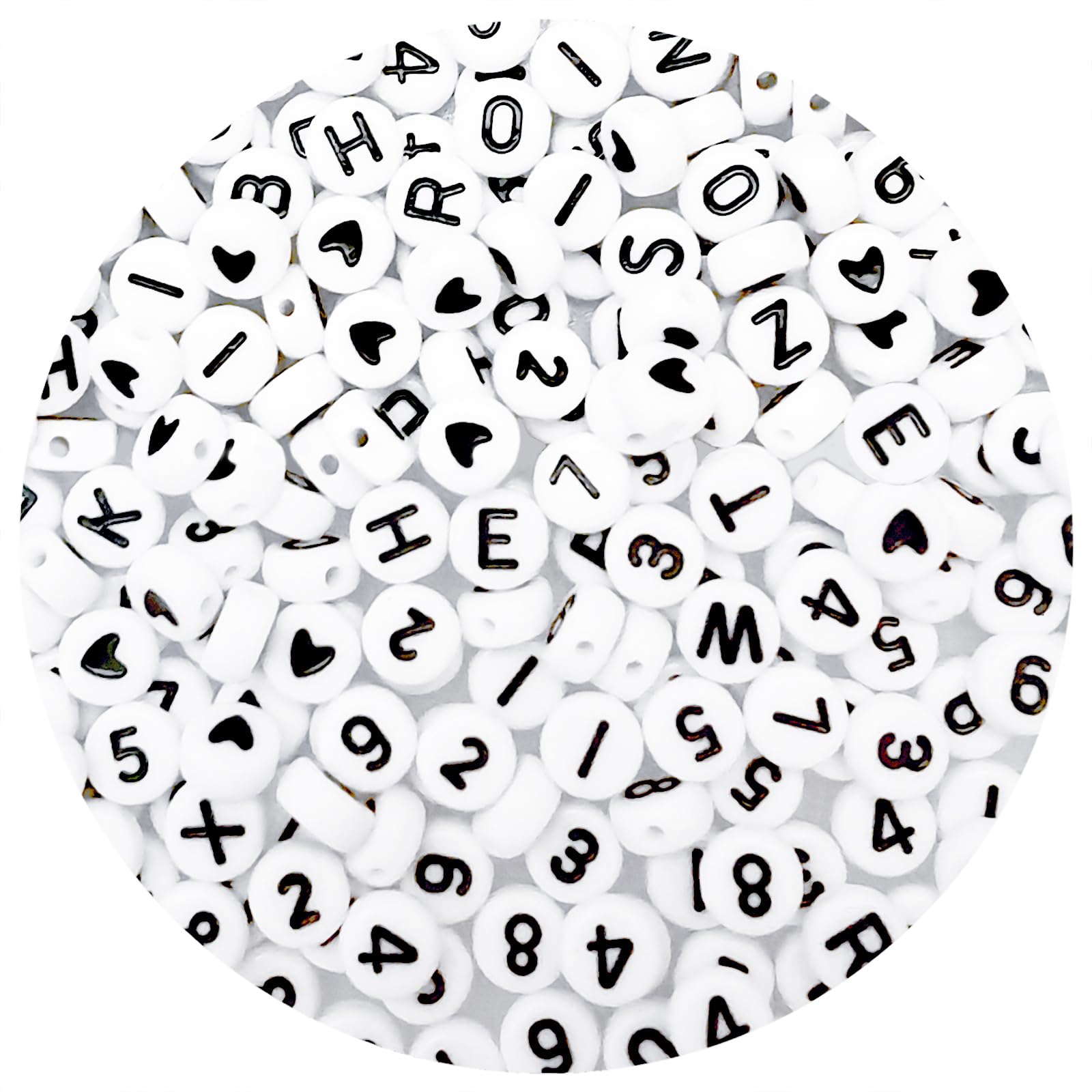 1000Pcs Round White 4x7mm Acrylic Letter and Number Beads for Bracelets Jewelry Making Necklaces Keychain Sunglasses DIY Bulk