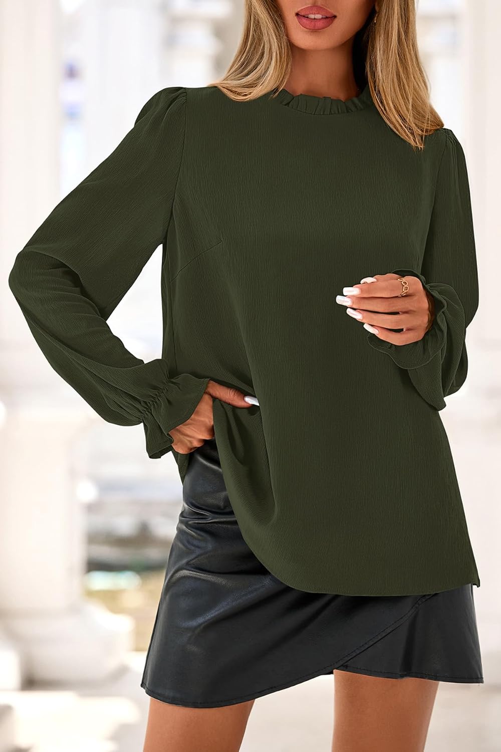 CFLONGE Women's Blouse Ruffle Long Sleeve Tops for Women Trendy 2025 Fall Fashion Shirts Business Work Tunic Going Out Tops - Image 8