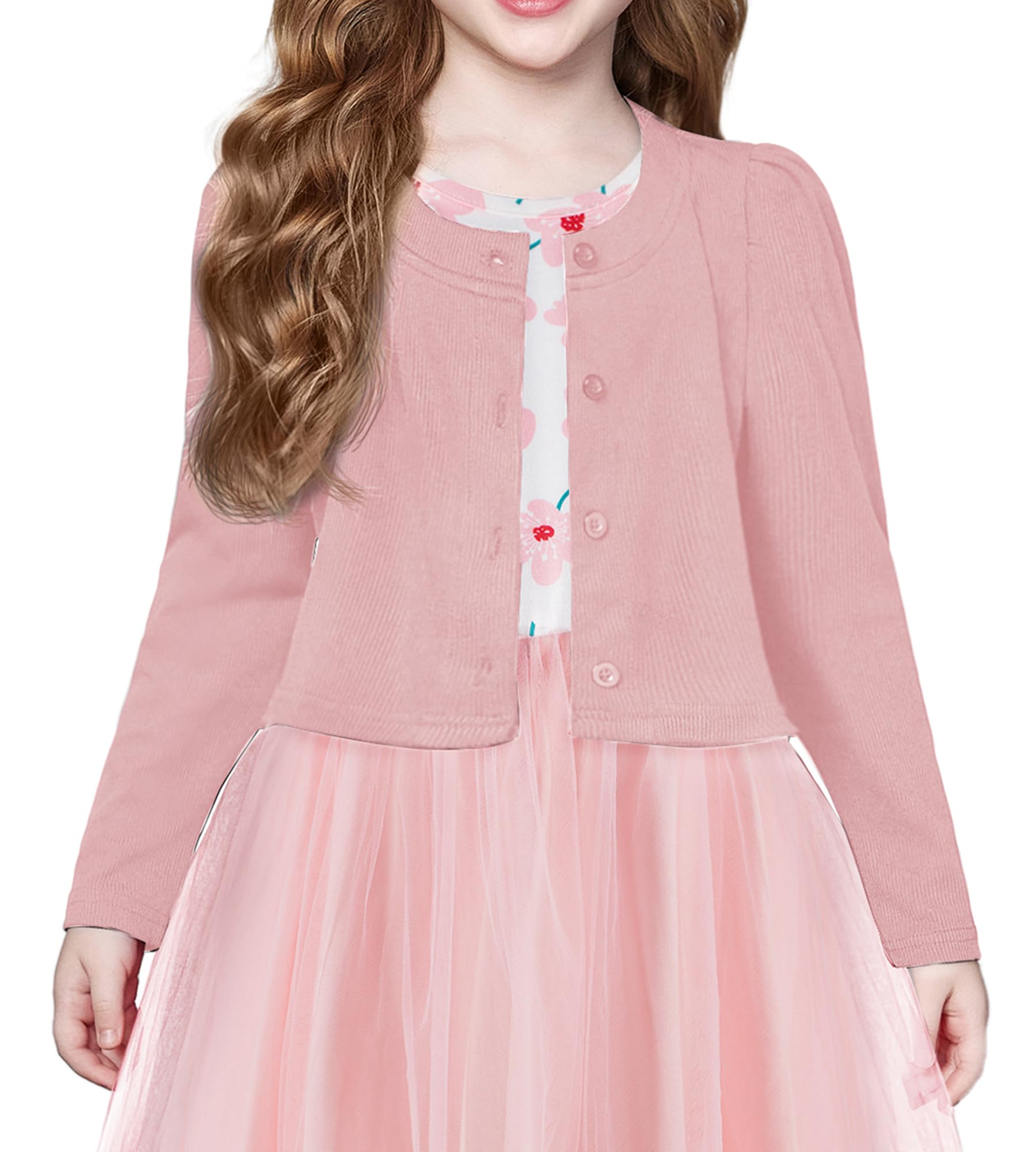 Arshiner Bolero Mädchen Festlich Strickjacke Kinder Puffärmel Schulterjacke mit Knopf Bolerojacke für Kommunionkleid Taufkleid 5-14Jahre
