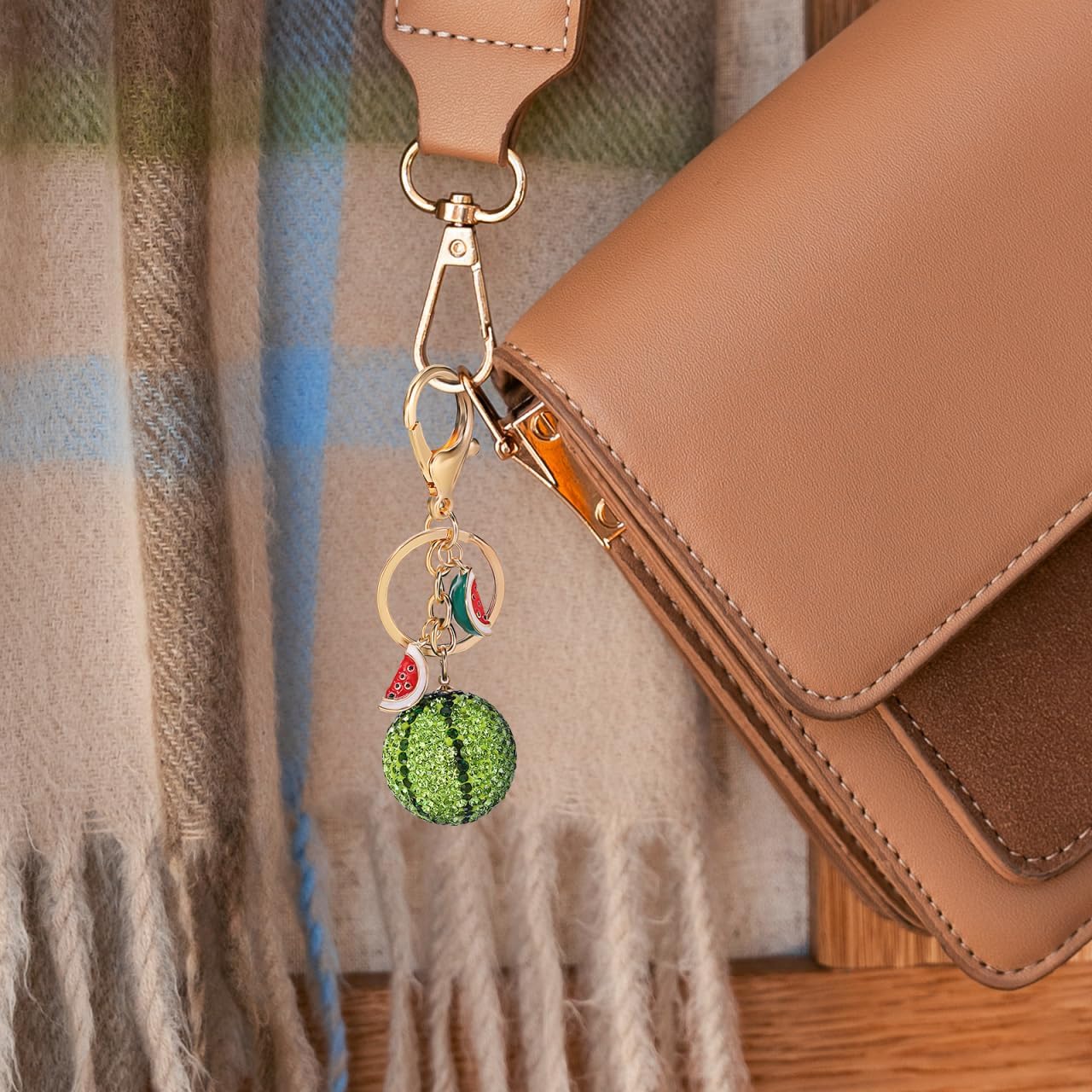 Rhinestone Watermelon Keychain Cute Sparkling Fruit Watermelon Bag Charms Car Keyring Crystal Pendant Keychains Accessories for Purse Backpack - Image 8