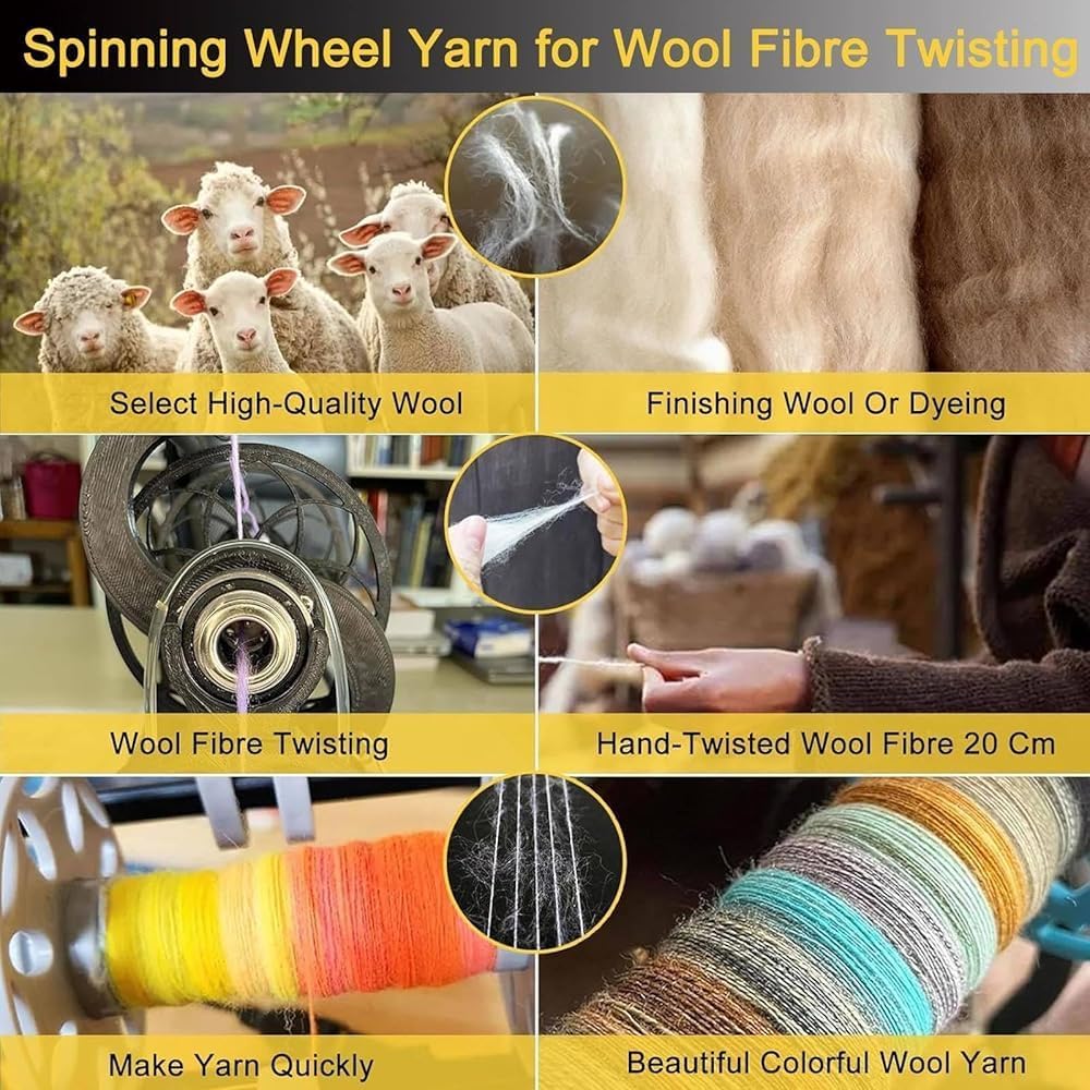 Electric Spinning Wheel Machine: 800RPM Wool Spinner with Digital Display, 3 Spools & Pedal for Yarn Weaving & Blending Roving(Color:B)