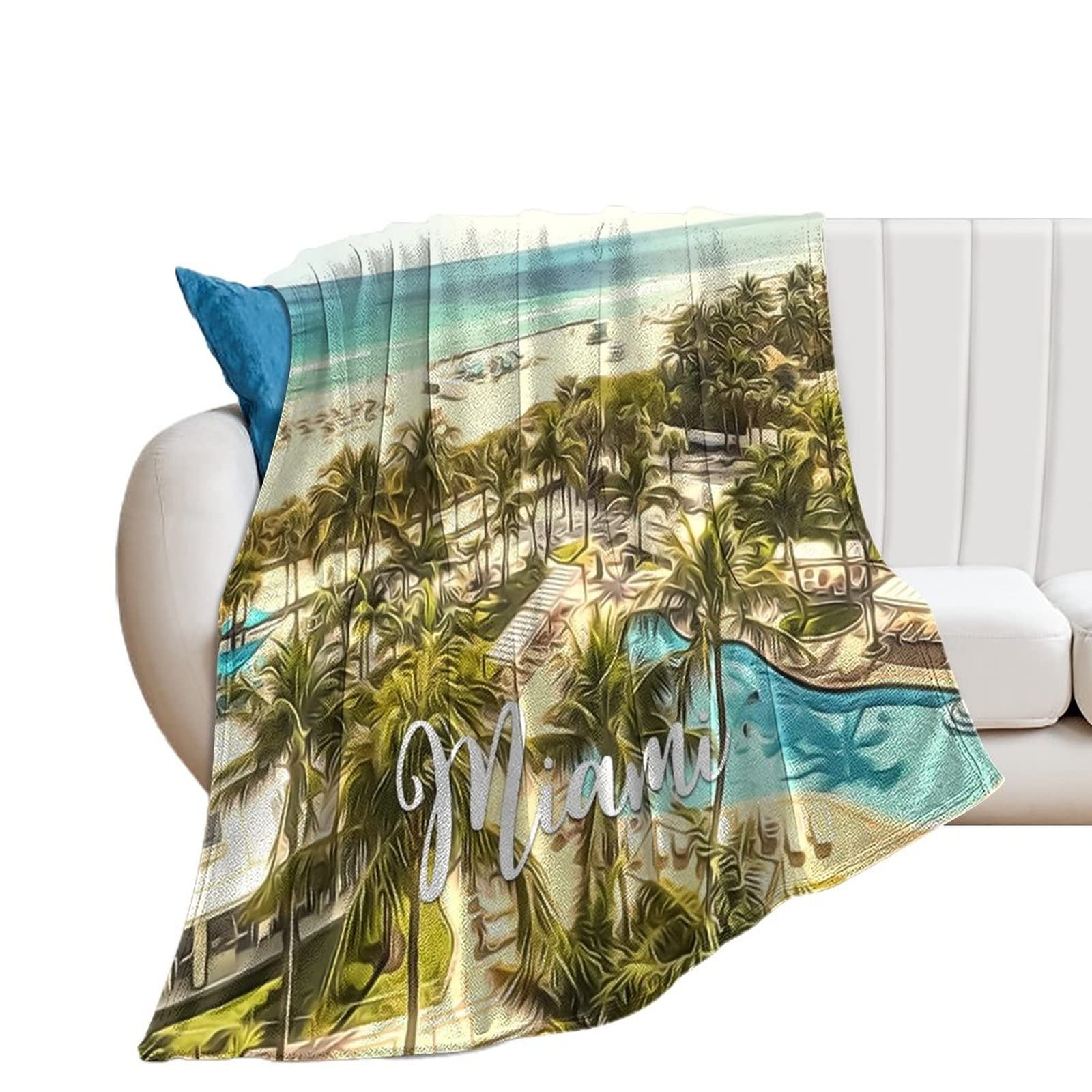 Couvertures en flanelle Miami, un plaid pelucheux et confortable au design de paysage urbain