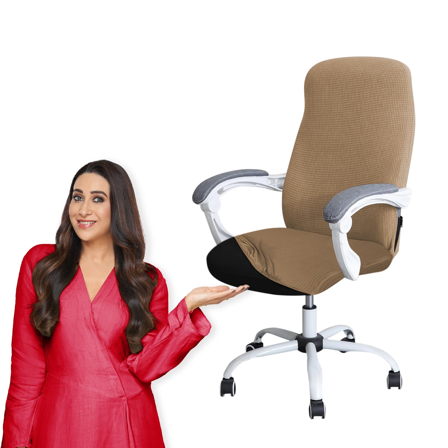 HOKIPO Water Repellent Office Chair Cover for Desk Chair (Mid-Back) – 210 GSM Stretch Jacquard – Washable, Durable & Anti-Slip – Fits Mid-Back Office Chairs, Camel (AR-4929-CML-M)