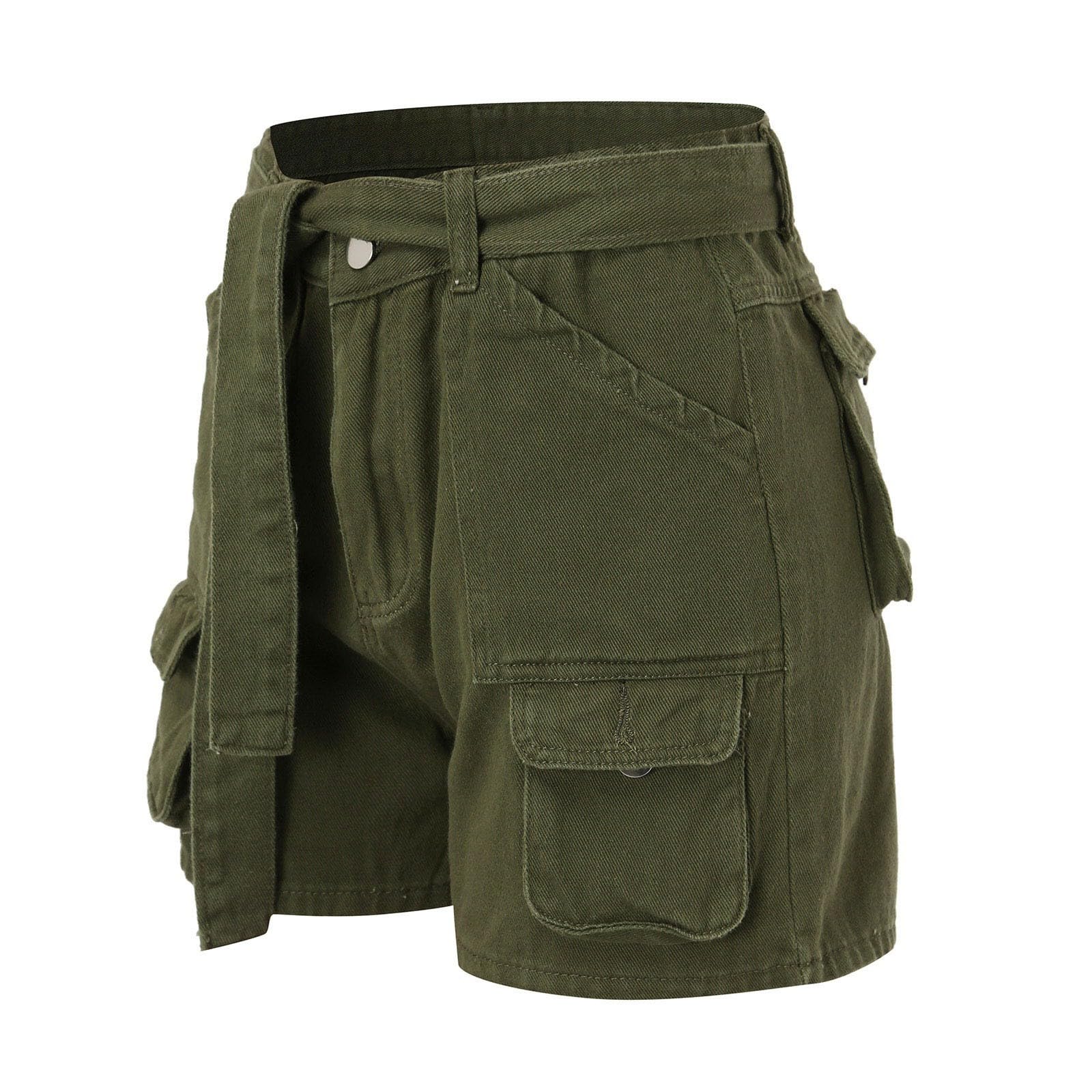 Pantalones Cortos Mujer Pantalones Cortos Casuales de Verano para Mujer con Cinturón Integrado y Múltiples Bolsillos