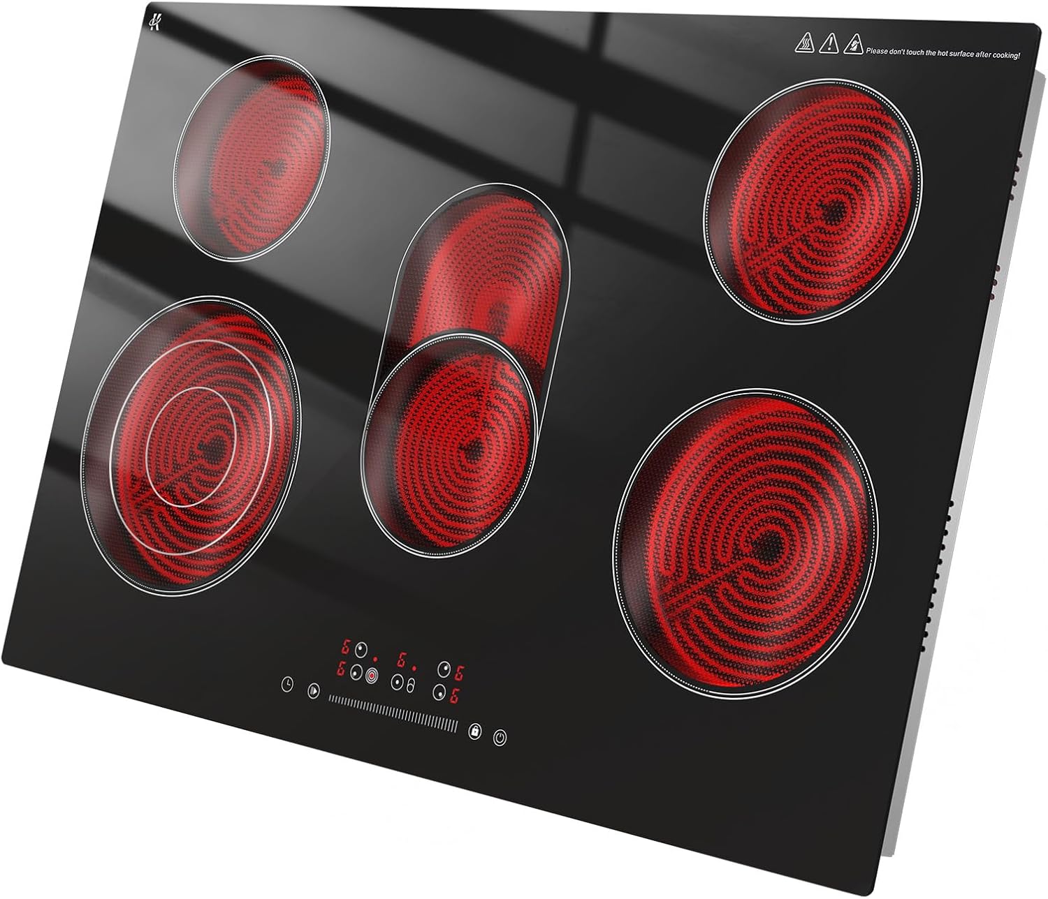 Electric Cooktop 30 Inch 8600W, 5 Burner Bulit-in Electric Stove Top Burner Ceramic Cook Top, Touch Control Stove Top with Child Lock, Timer, Multi-Ring Control, 220-240V Hard Wire