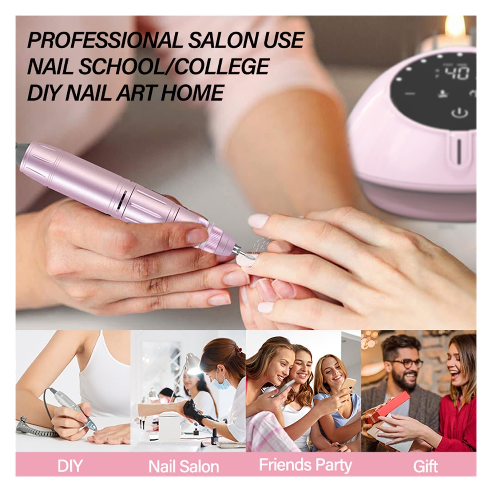 Elektryczna frezarka do paznokci, 40000RPM elektryczna wiertarka do paznokci maszyna do Manicure żel akrylowy polski paznokcie szlifierka tryb pauzy profesjonalne wyposażenie salonu paznokci(Wit)