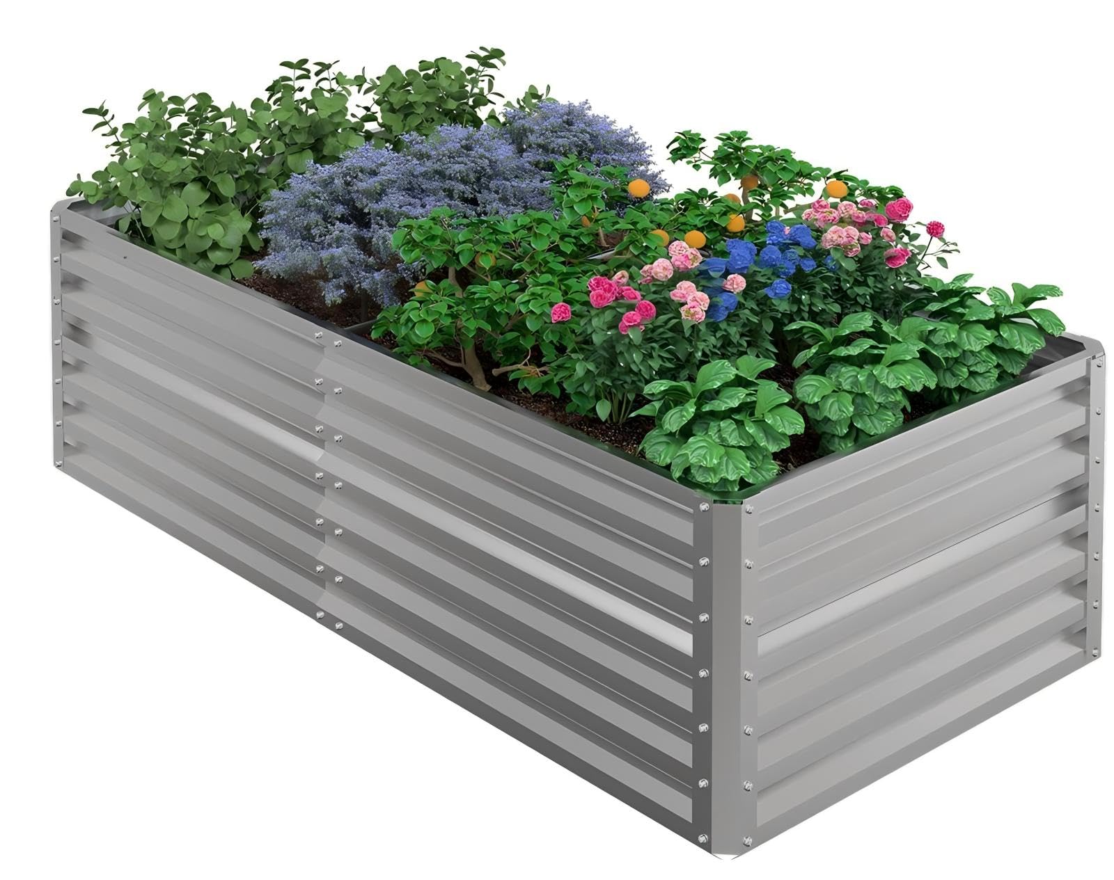 UDPATIO Hochbeet aus Metall,180x60x90 cm, Zink-Aluminium Freistehendes Hochbeete für Garten und Balkon, 970 L Pflanzkasten für Garten, zum Anbau von Gemüse, Blumen und Obst, Silber