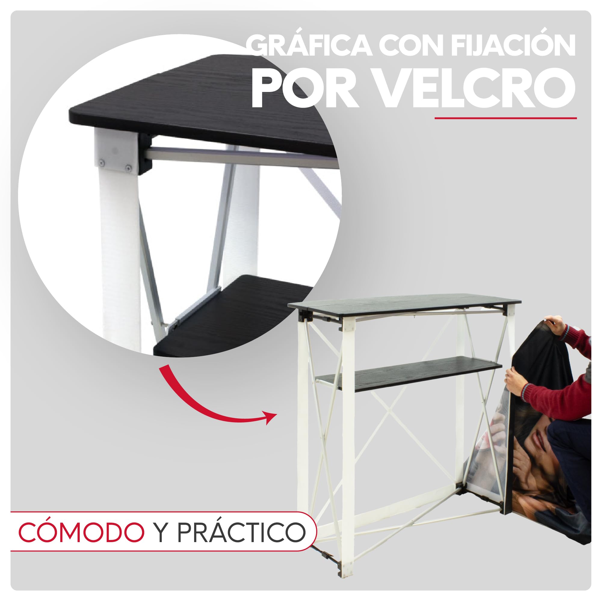 Mostrador de Recepción Publicitario Portátil 960x925x400 mm | Stand Promocional con Estante Interior de Madera y Bolsa de Transporte | Mostrador Publicitario para Ferias y Eventos
