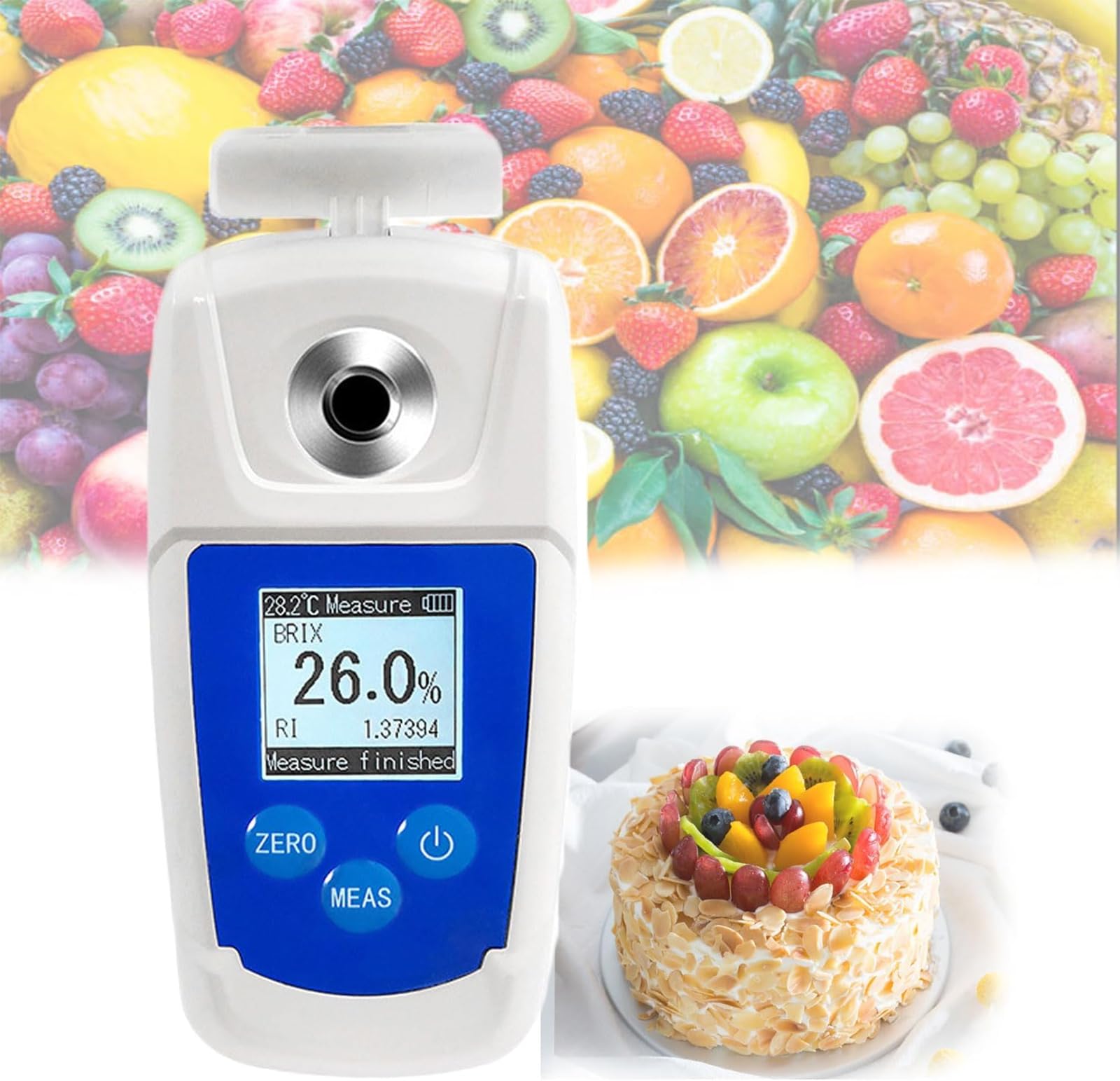 ERICAT Refractómetro Digital Brix, Medidor De Concentración De Azúcar De Frutas con Pantalla Retroiluminada, Rango De Prueba De 0-55% E Índice De Refracción De 1.333~1.431, para Bebidas