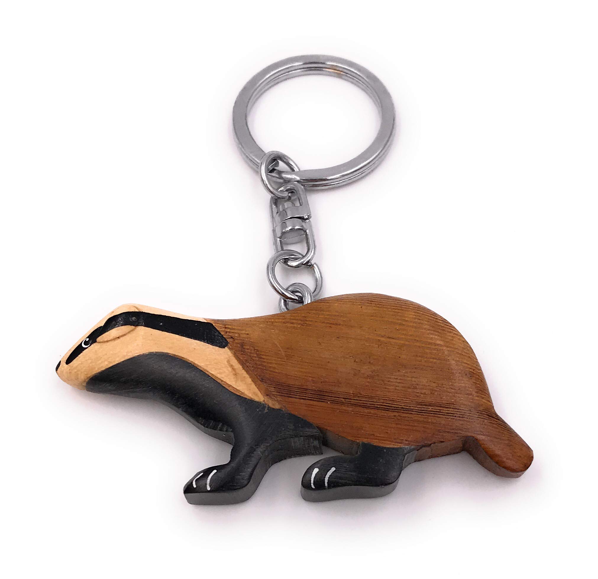 Onwomania Different Wooden Keychain Badger Predator Marten Animal Forest Pendant Charm