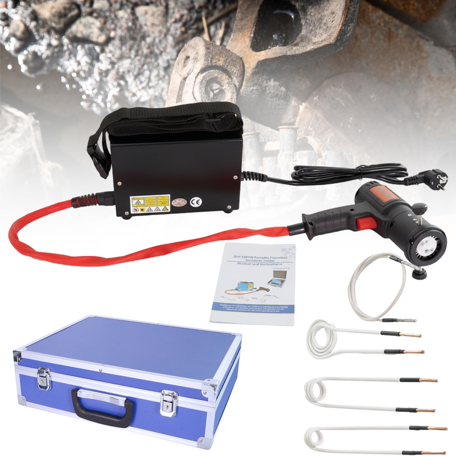 Calentador de inducción magnética de 1500 W 800 ℃, extractor de tornillos por inducción, 4 bobinas, calentador de inducción sin llama para retirar pernos y tuercas oxidados (negro)