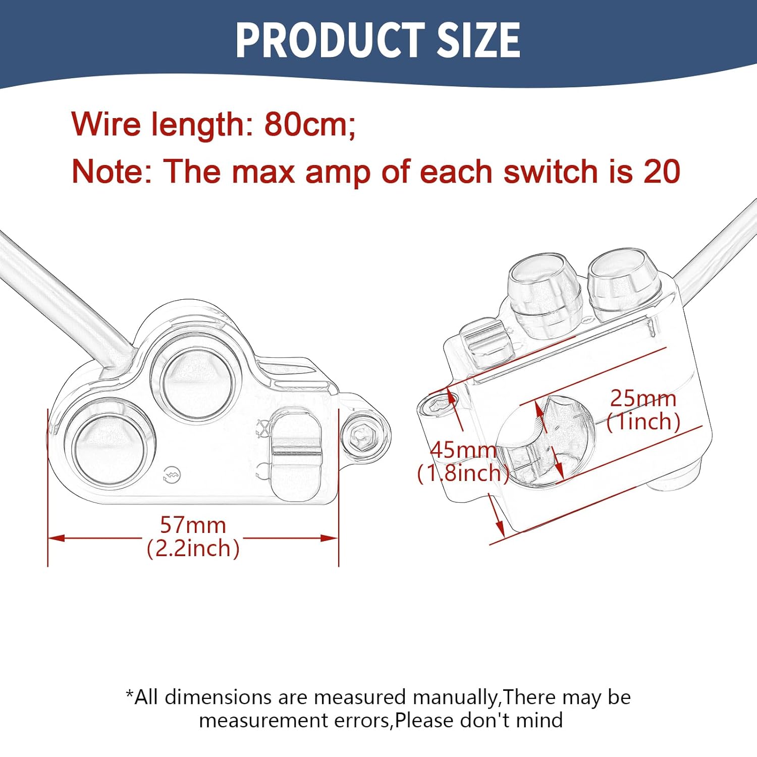 Motorcycle Handlebar Switch 1" 25mm Turn Signal Switch Headlight Starter Horn Power Controls Custom Switches For Harley Honda Suzuki Yamaha Kawasaki Victory Cafe Racer Chopper Bobber Universal (Black)