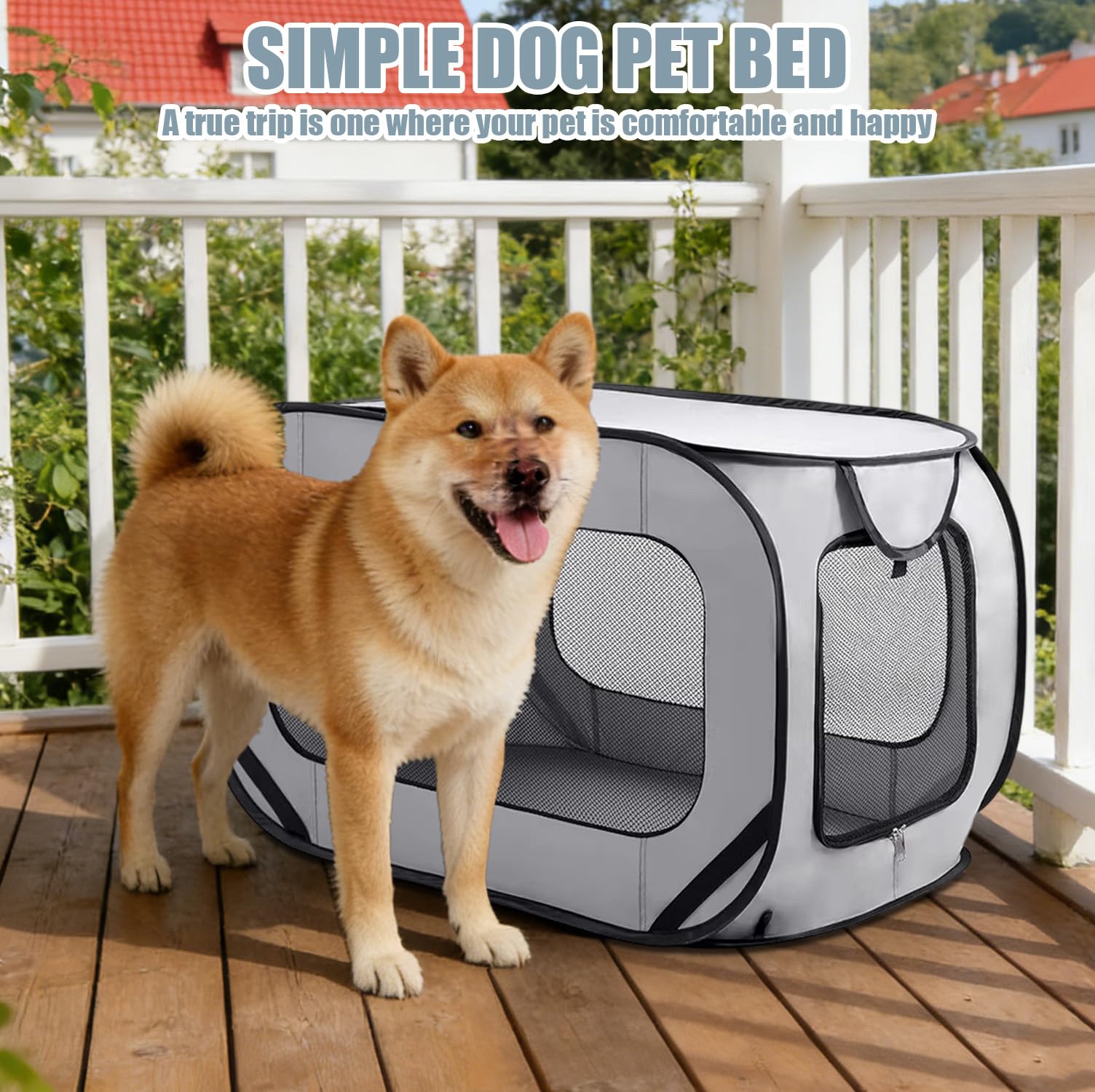 Trasportino pieghevole per cani, 94 x 53 x 53 cm, pieghevole, per gatti e cani, fino a 25 kg, per il trasporto di animali domestici in viaggio e a casa (grigio)