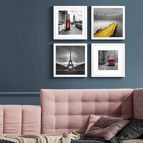 Vista 8 de Portarretratos de 12 x 12 pulgadas, color blanco, hecho de madera maciza, fotos de 10 x 10 u 8 x 8 pulgadas con paspartú o 12 x 12 pulgadas sin