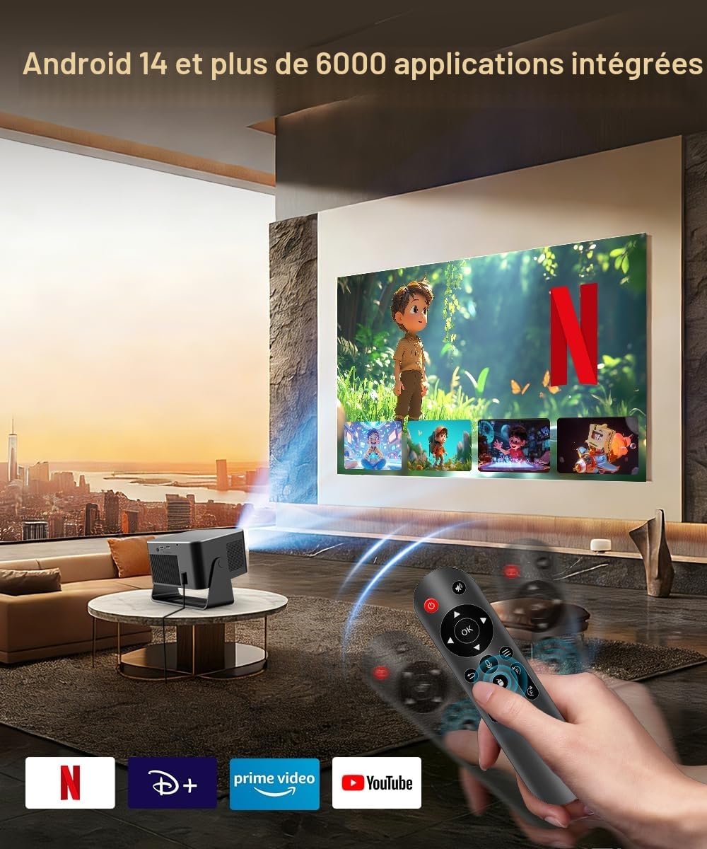 Magcubic Mini Projecteur 4K 8K 1080P Pris en Charge, Videoprojecteur Portable, Android 14 WiFi 6 Bluetooth 5.4, 600 ANSI, Focus Automatique, Haut-Parleur 12W, Rotation de 180° Handy Heimkino Outdoor