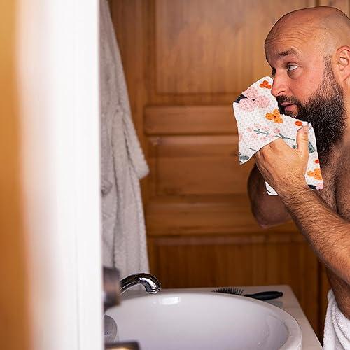 Miniatura 6 de Wildflowers - Toallas de cocina de microfibra  Patrón de color rosa y naranja  Toalla de cocina de tela de gofre  Toallas de cocina súper