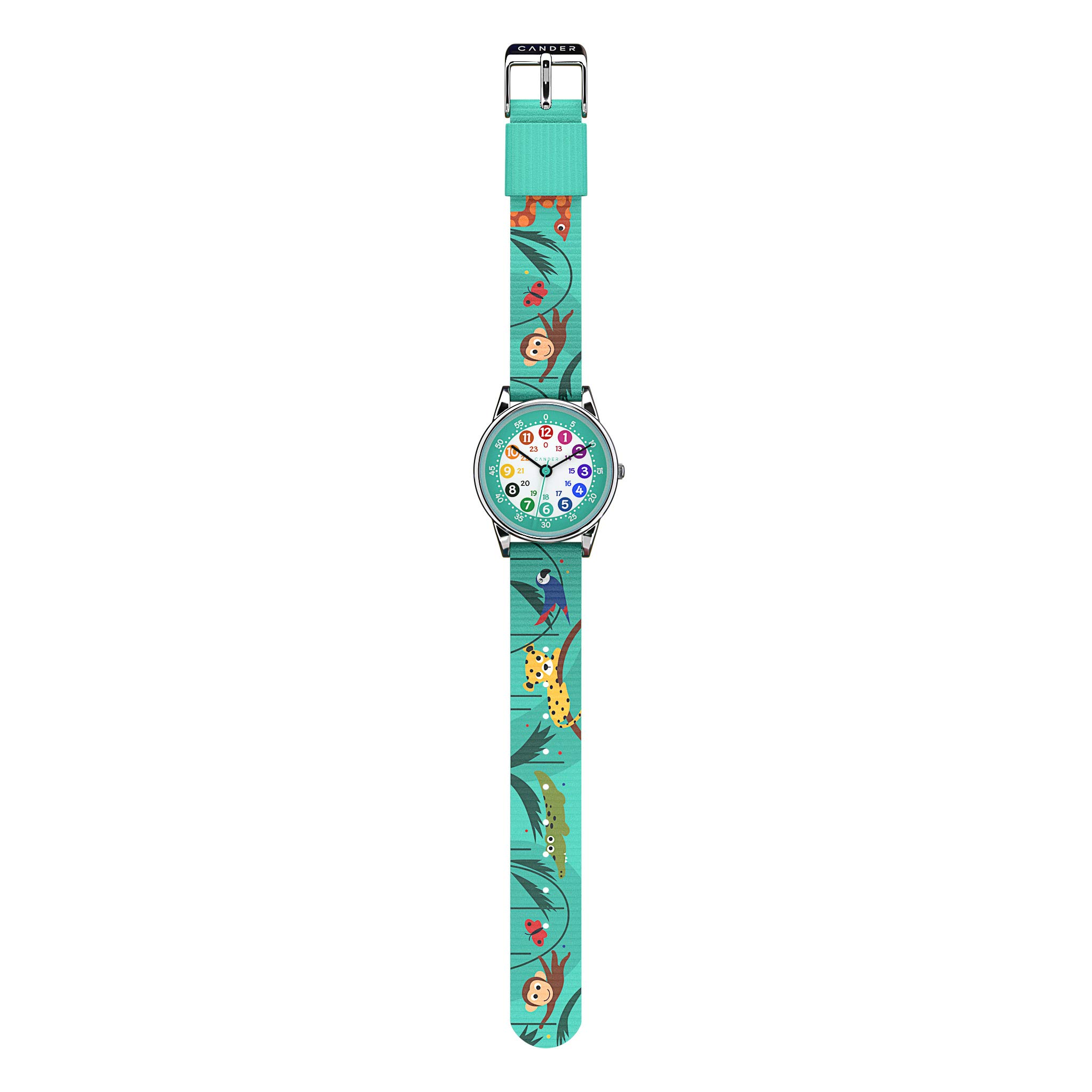 Cander Berlin MNA 1230 T Kinderarmbanduhr Kinderuhr Armbanduhr Jungen Mädchen Uhr Lernzifferblatt Tiere türkis bunt