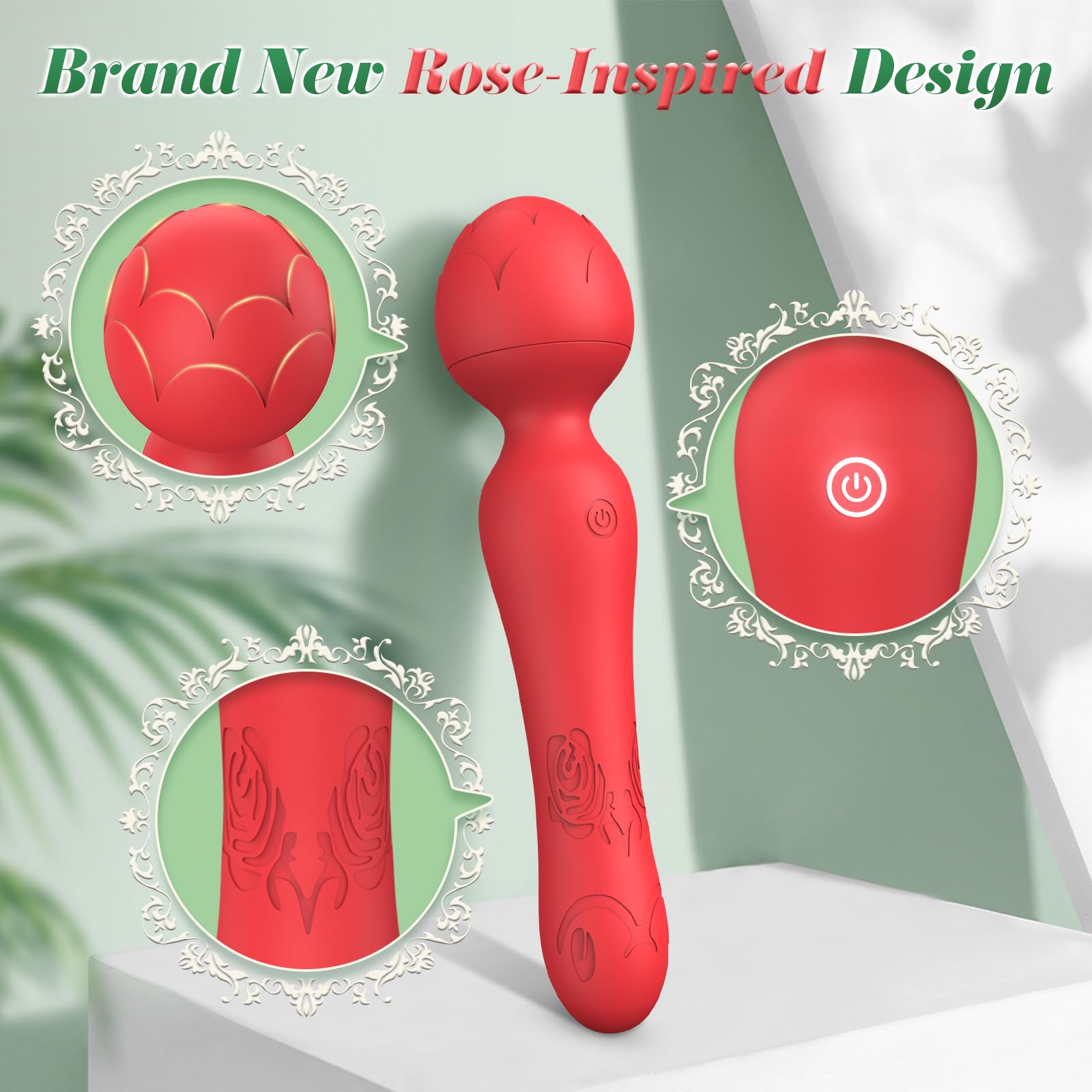 Wand Vibrator Rose Sex Toy - Clitoral Stimulator Anal Nipple G Spot Vibrators, Rose Adult Sex Toys Magic Quiet Cordless Massager & Waterproof, Female Vibrator Sex Toy Sexual Pleasure Tools for Women
