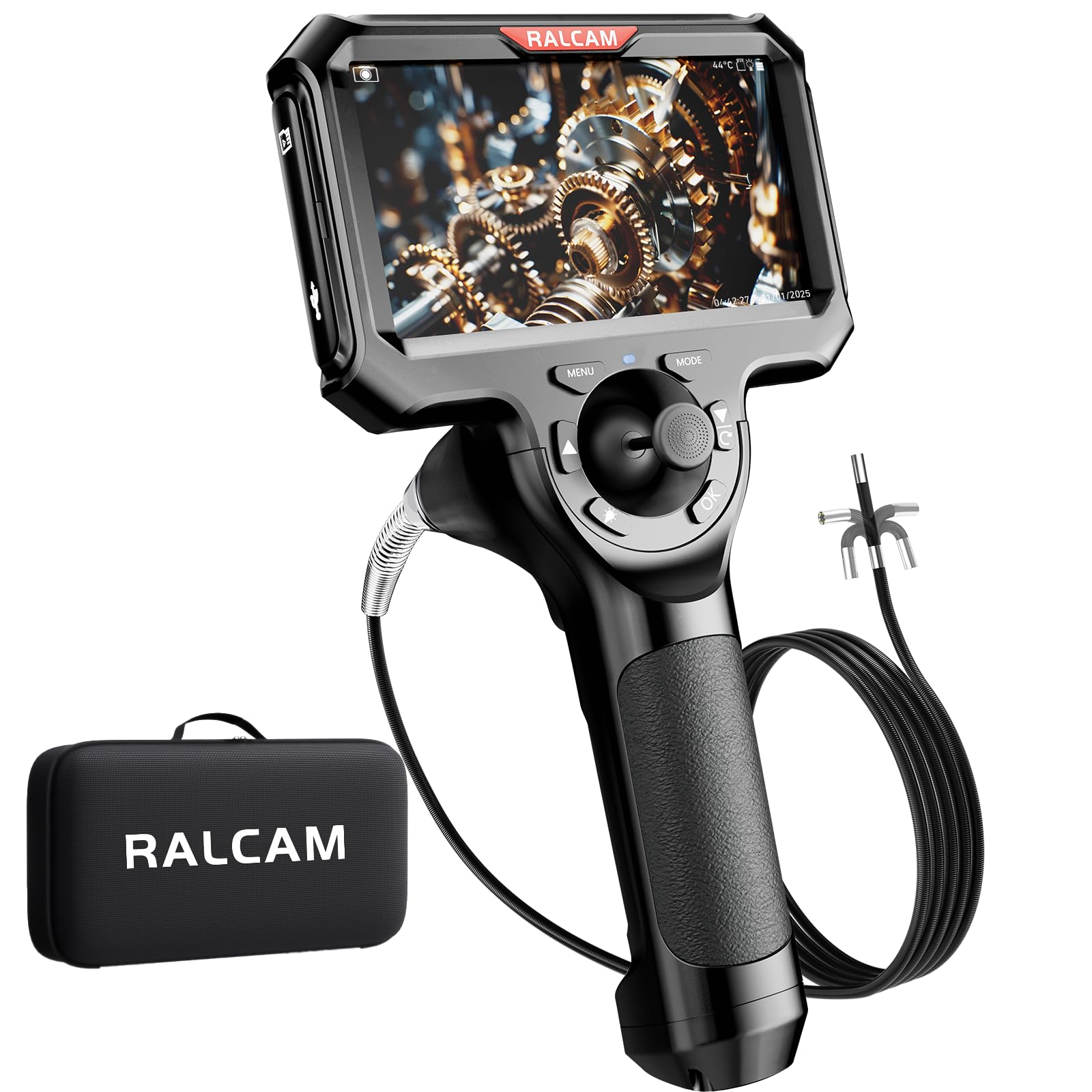 Ralcam Endoskopkamera mit Licht, Endoscope Camera mit 360° beweglichem Kopf, 5" HD Display, Inspektionskamera IP67 Wasserdicht, Rohrkamera Halbstarr