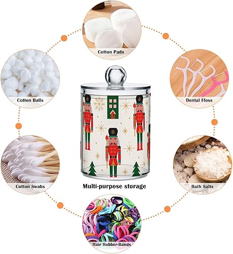 Miniatura 4 de SDMKA Paquete de 2 tarros de boticario para baño, cascanueces de Navidad, dispensador de plástico transparente con tapa para bolas de algodón,