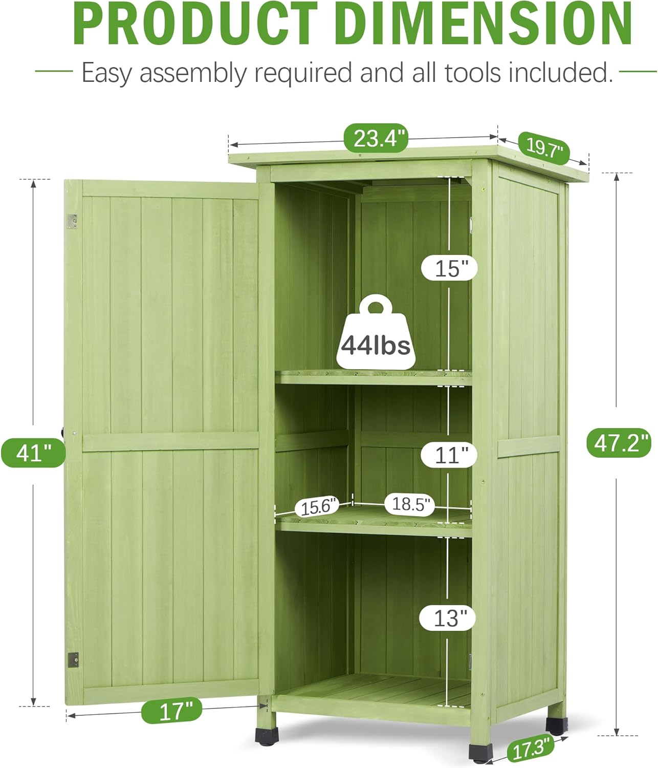 4x2 FT Wooden Outdoor Storage Cabinet, Vertical Storage Shed with Waterproof Metal Roof & 2 Adjustable Shelves Ideal for Yard, Patio, Deck and Porch