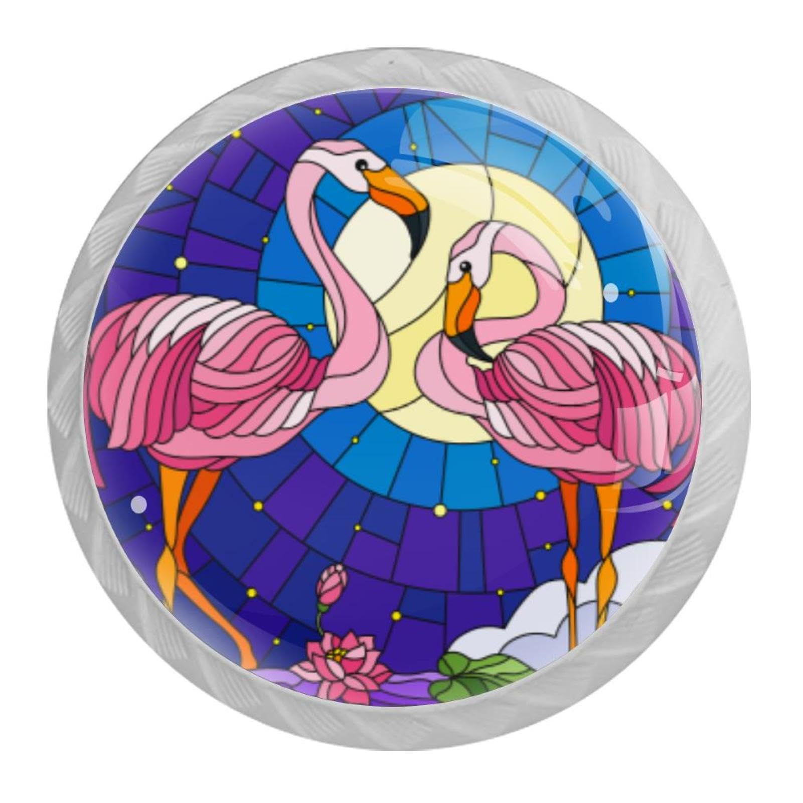Tqmspg 4 Pieces Drawer Pulls Flamingos Birds Door Knobs Dresser Handles for Kitchen Wardrobe Cupboard Hardware Furniture