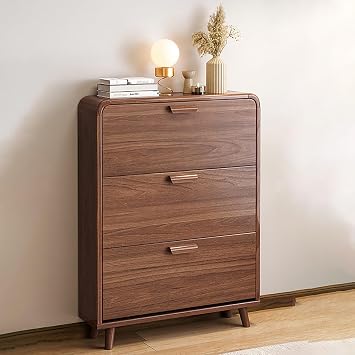 ZMHPLKH Slim Shoe Storage Cabinet with Flip Drawers for Entryway- Freestanding Narrow Shoe Storage Organizer Cabinet with Doors for Hallway, Living Room or Porch Brown Single-TierL23.6W6.7H46.9in