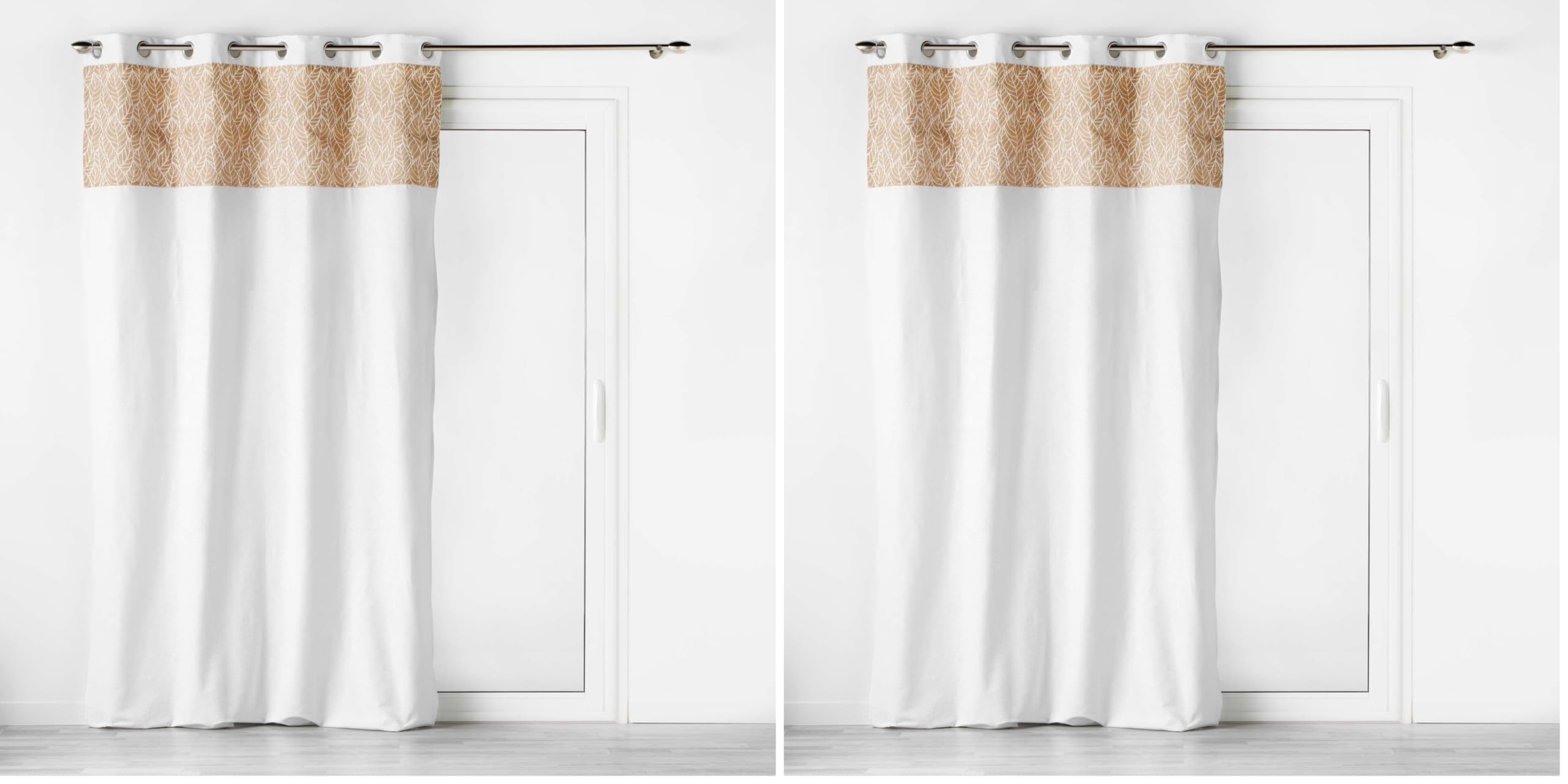 Douceur d'Intérieur, Rideau à Oeillets (140 x 240 cm) Kalinda Blanc, Polycoton Uni et Jute Imprimé (Lot de 2)