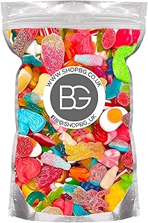 BG Mixed Quality Pick & Mix Sweets - Large Retro Candy Sweeties Assortment, 1kg Pouch Gummy Jelly Fizzy Gift Chewy Pick n Mix