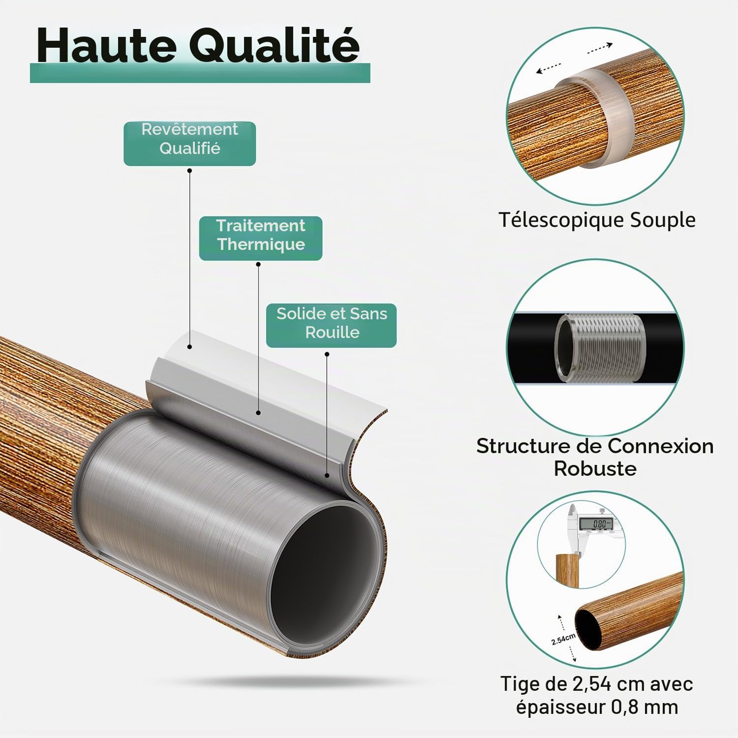 Tringle à Rideau Extensible Aspect Bois 80-365 cm, ø25 mm MéTal | Fixation Murale Style BohèMe Avec Embouts à Motifs De Feuilles Supports Inclus Haute RéSistance Pour FenêTre Salon Et Chambre