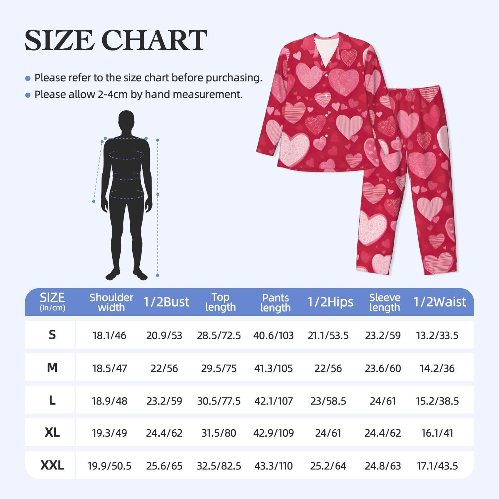 Herren-Pyjama-Set, langärmelig, mit Valentinstag-Aufdruck, zweiteilig, Hauskleidung, bequeme Nachtwäsche