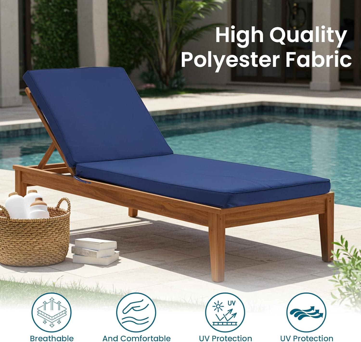 Chaise Lounge Cushions Outdoor for Chairs, Double Waterproof Outdoor Replacement Cushions with 4 Ties and 1 Strap,High Denser Foam Patio Lounge Chair Cushion for Patio Loungers,72" x 21" x 3"