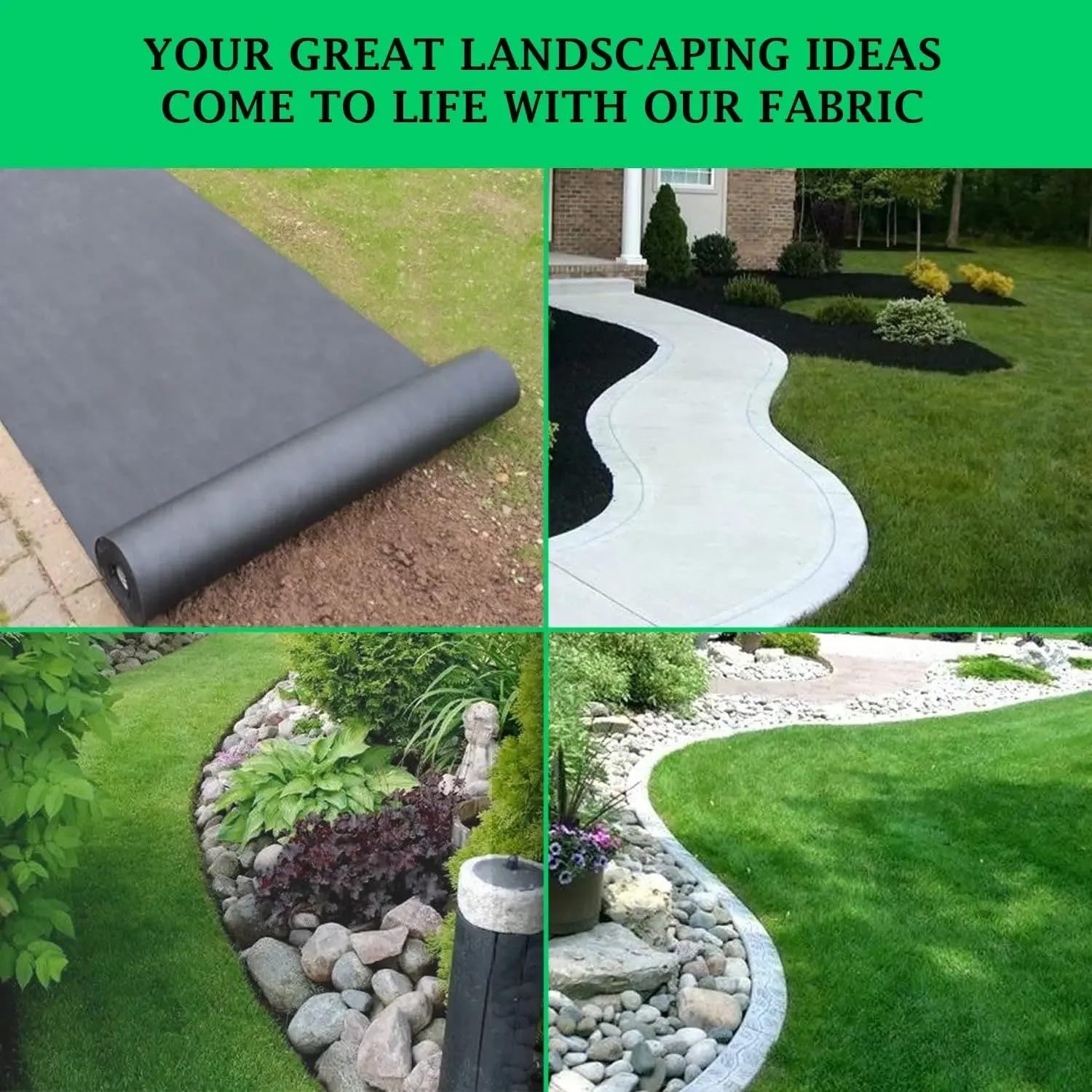 Telo Pacciamatura Tessuto di Base geotessile, Resistente all'erba del Cortile, aiuola da Giardino, separazione Terreno, drenaggio, Traspirante | 60CMX1000CM