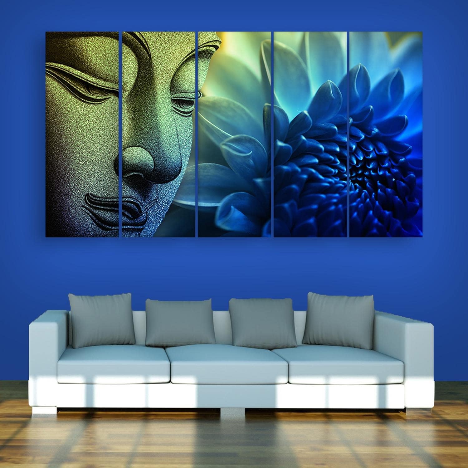 Inephos Multiple Frames Religious Buddha Wall Painting for Living Room, Drawing Room, Bedroom, Office, Hotels etc (Wooden, 50 inches X 30 inches)