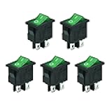 FILSHU 5pcs Green Light Illuminated Snap-in Rocker Switch,DPST ON/Off Power Toggle Switch 4 Pin 10A125V AC T85