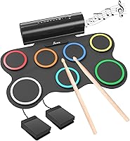 Vista 1 de Juego de batería electrónica de 7 almohadillas, almohadilla de práctica de batería enrollable, kit de batería midi con conector para auriculares